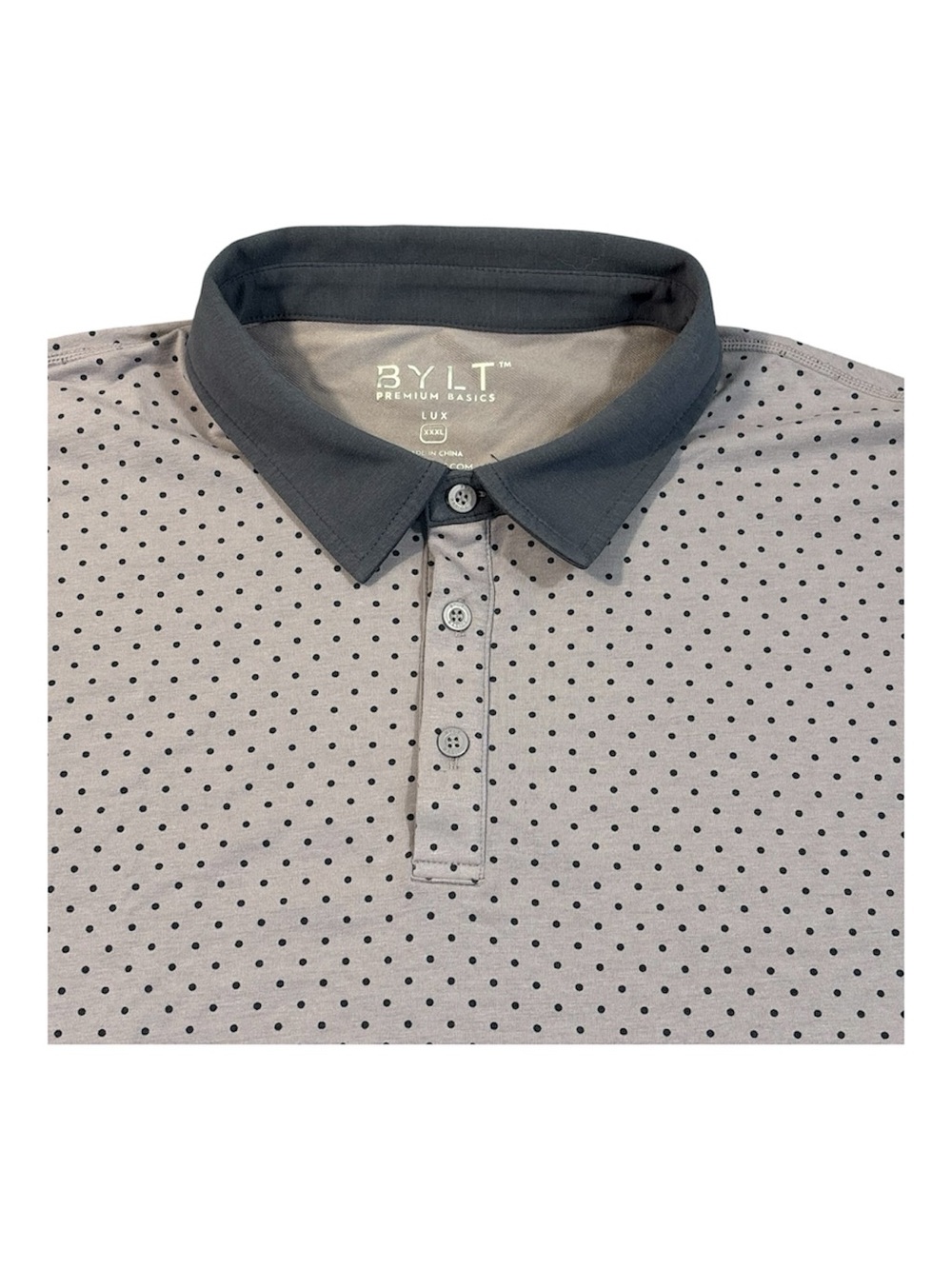 BYLT Premium Basics Lux Men's Polo Shirt 3XL Purple Gray Polka Dot Golf AOP